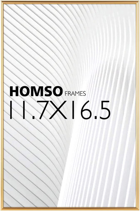 Homso A3 Poster Picture Frame in Gold, 11.7x16.5 Metal Aluminum Frame with Crystal Acrylic for Horizontal and Vertical Formats for Wall - 29.7 x 42 cm