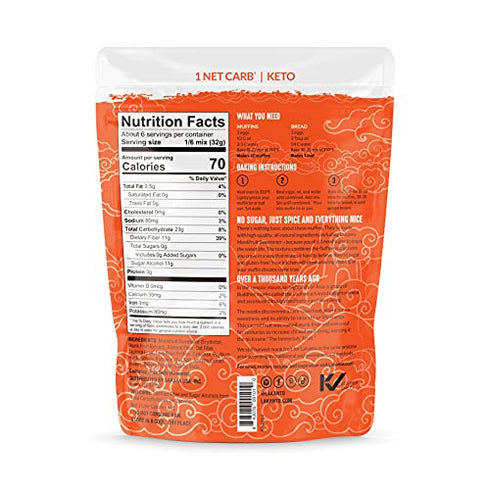 Lakanto Sugar Free Pumpkin Spice Muffin and Bread Mix - Sweetened with Monk Fruit, Keto Diet Friendly, Gluten Free, Dairy Free, 1g Net Carbs - Makes 12 Muffins