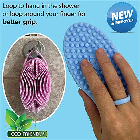 Avilana Exfoliating Silicone Body Scrubber Easy to Clean, Lathers Well, Long Lasting, And More Hygienic Than Traditional Loofah (Blue)