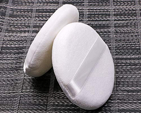Shapenty 4PCS Soft Large Round Loose Powder Puff Pad Washable Velour Smooth Bath Body Powder Puff With Ribbon Band Handle for Women Men Face Neck Makeup (4Inch, White)