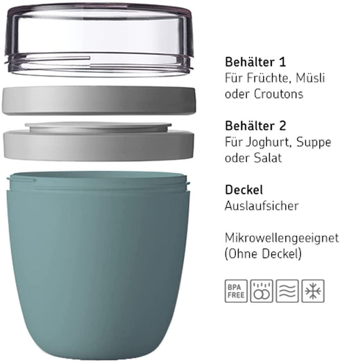 MEPAL, Lunchpot with 2 Lids, a Detachable Small Storage Container for Nuts or Fruit, Portable, BPA Free, Nordic White, 500ml+200ml|17oz + 6.7oz, 1 Count