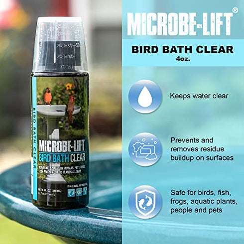 MICROBE-LIFT 10BBC4 Bird Bath Clear Two-In-One Water Cleaner and Surface Treatment for Outdoor Birdbaths and Fountains, Safe for Birds, Fish, and Frogs, 4 Ounces