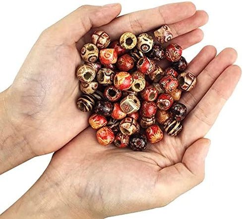 JPSOR 300pcs 12mm Painted Wooden Hair Beads, Round Loose Wood Beads Bulk for Braids, African Beads for Hair, Jewelry Making, Craft DIY, Macrame Rosary Bracelet Necklace Making