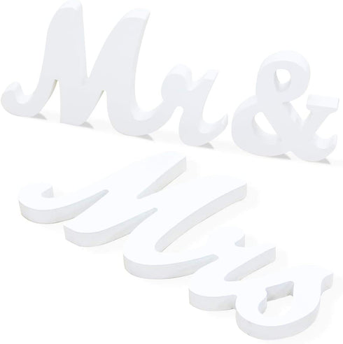Bloobloomax 6 Inches High Wooden Mr and Mrs Sign Rustic Mr & Mrs Letters Wedding Signs,Photo Props,Party Table,Top Dinner,Rustic Wedding Decorations, White