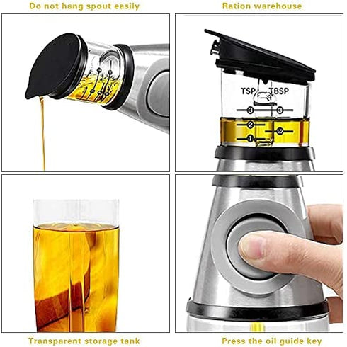Superior Glass Oil and Vinegar Dispenser,Measuring Oil Pourer for Kitchen,Wide Opening for Easy Refill and Cleaning, Clear Glass Oil Bottle with Scale,8.5 Oz