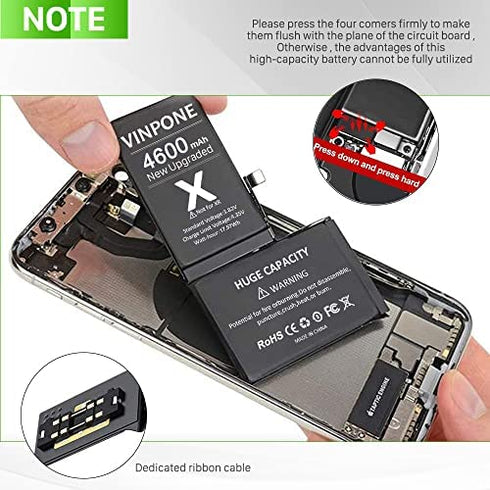Battery for iPhone X,Upgraded 4600mAh Ultra High Capacity New 0 Cycle Replacement Battery for iPhone X Model A1865, A1901, A1902 with Complete Professional Repair Tool Kit