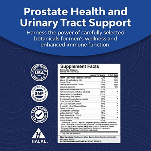 Natural Prostate Support Health Supplement Pure Extract Pills Formula Saw Palmetto Extract Capsules Plant Sterol Complex – Halal Urinary System Boost Vitamins Hair Growth for Men by Natures Craft