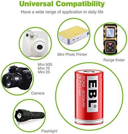 EBL CR2 Rechargeable Batteries, 3.7V Lithium RCR2 Photo Batteries 8 Pack with Rechargeable Battery Charger