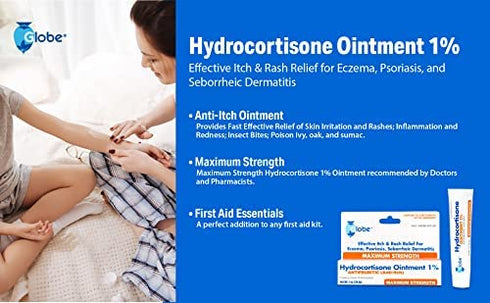 Globe Hydrocortisone Maximum Strength Transparent Ointment 1%,1 oz | Anti-Itch Topical Ointment for Redness, Swelling, Itching, Rash, Dermatitis, Bug/Mosquito Bites, Eczema, Hemorrhoids & More