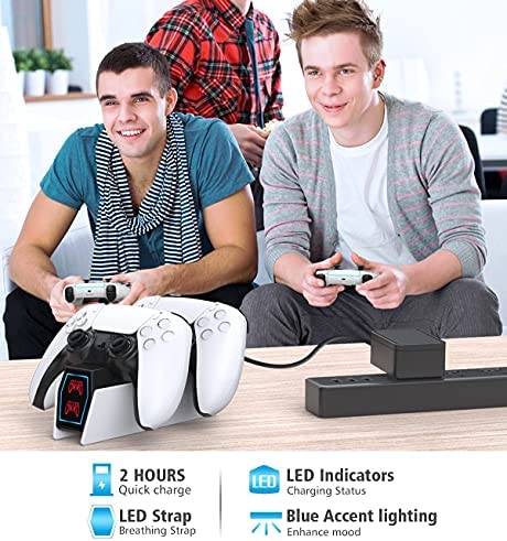 PS5 Controller Charger Station, PS5 Charging Station with Fast Charging AC Adapter 5V/3A, Dual Controller Charging Stand for Playstation 5, Docking Station Replacement for DualSense Charging Station