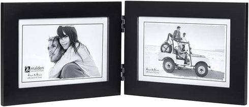 Malden Double Horizontal 4x6 Picture Frame - Wide Real Wood Molding, Real Glass - Black