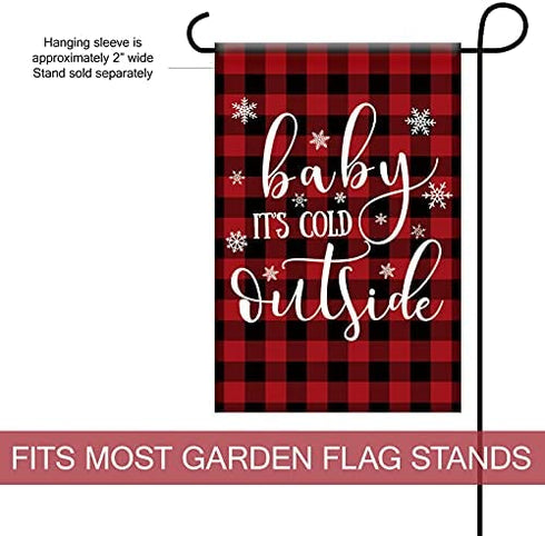 Texupday Baby It's Cold Outside Christmas Decoration Winter Buffalo Check Plaid Rustic Garden Flag Outdoor Yard Flag 12" x 18"