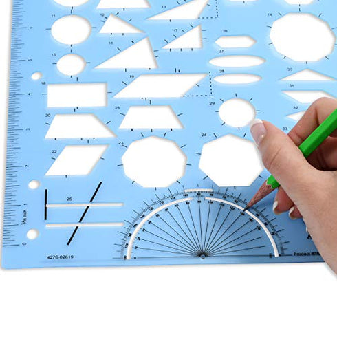 LEARNING ADVANTAGE Geometry Template - Sturdy Geometric Stencil to Draw 2D Shapes and Measure Angles - Includes Ruler plus a Number Line with Negative Values