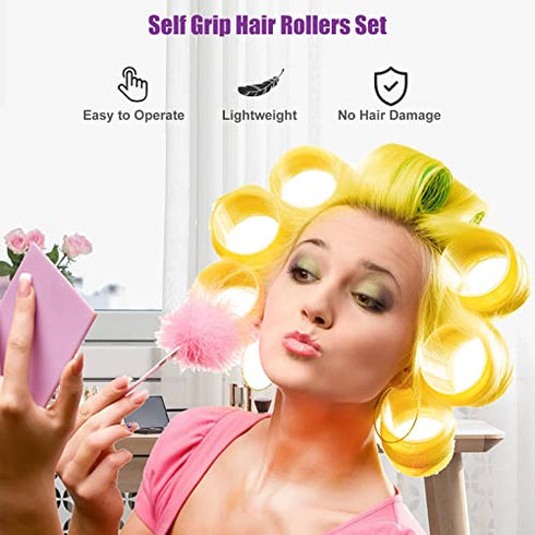 Self grip hair roller set,Hair roller set 18 pcs,Heatless hair curlers,Hair rollers for Long hair,Medium and Short hair,Hair rollers with hair roller clips and comb,Salon hairdressing curlers,DIY Hair Styles, Sungenol 3 Sizes Hair Rollers in 1 set