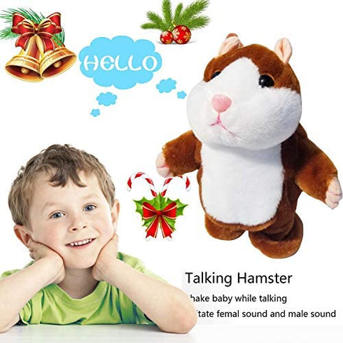 Tonmp Brown Talking Hamster Mouse Toy - Repeats What You Say and Can Walk - Electronic Pet Talking Plush Buddy Hamster Mouse as Party Gift (Brown)