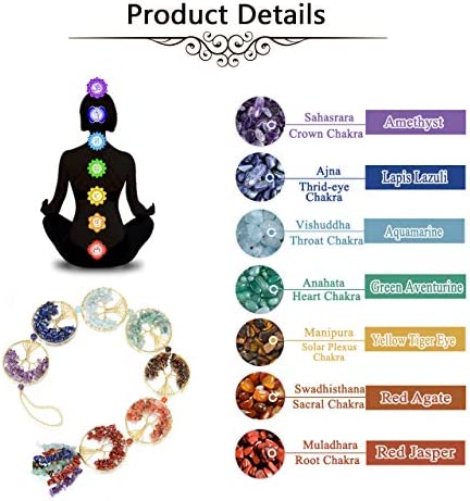 Top Plaza 7 Chakra Stones Healing Crystals Tree of Life Wall Hanging Ornament Decoration for Good Luck Reiki Yoga Meditation Protection Mothers Day Mom Gifts