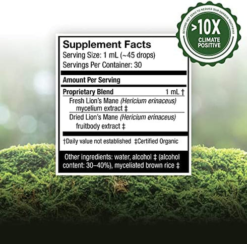 Host Defense, Lion's Mane Extract, Promotes Mental Clarity, Focus and Memory, Mushroom Supplement, Plain, 1 fl oz