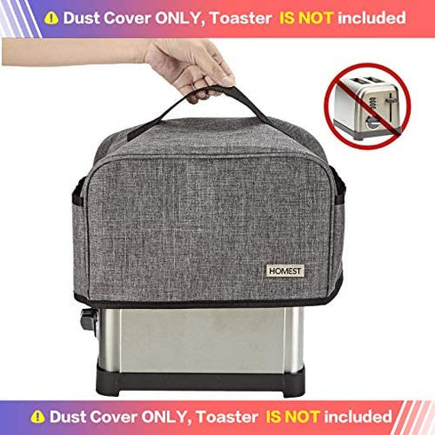 HOMEST Toaster Dust Cover with Pockets Compatible with Cuisinart 2 Slice Toaster, Can Hold Jam Spreader Knife & Toaster Tongs, Dust and Fingerprint Protection, Grey