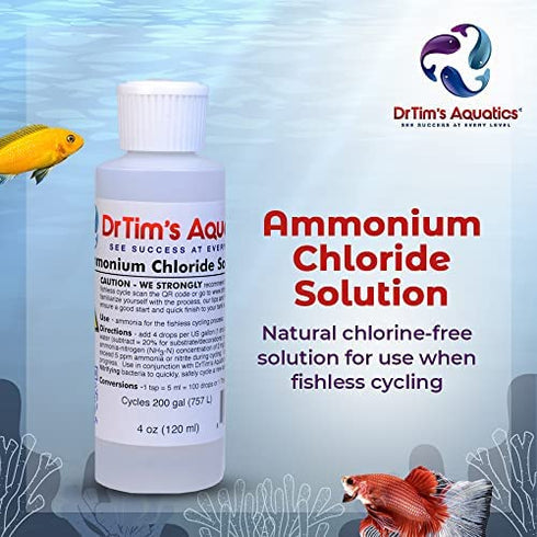 DrTim’s Aquatics Ammonium Chloride Solution for Fishless Cycling: 2 oz., Treats 100 gal. – Fish Tank Cleaner for Saltwater, Freshwater & Reef Aquariums