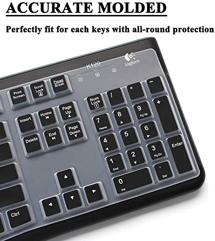 Silicone Keyboard Cover Skin for Logitech K120 & MK120 Ergonomic Desktop USB Wired Keyboard Waterproof Protector Accessories (Black)