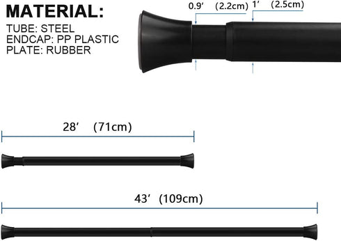 BRIOFOX Shower Curtain Rod, 27-43 inches Never Rust Non Slip shower Rod, Matte Black