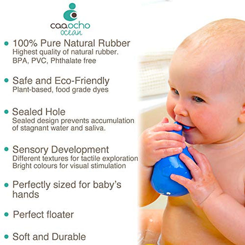 caaocho Pure Natural Rubber Baby Bath Toy - Kala The Whale - Without Holes, BPA, PVC, Phthalates Free, All Natural, Textured for Sensory Play, Sealed Bath Rubber Toy, Hole Free Bathtub Toy for Babies