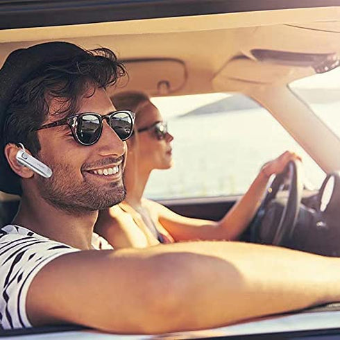 Bluetooth Headset for Cell Phones, V5.0 Wireless Bluetooth Earpiece for iPhone, Android, Samsung, Waterproof 16 Hrs Talking Hands Free Earphone with Noise Cancelling Mic for Outdoor/Business (Silver)