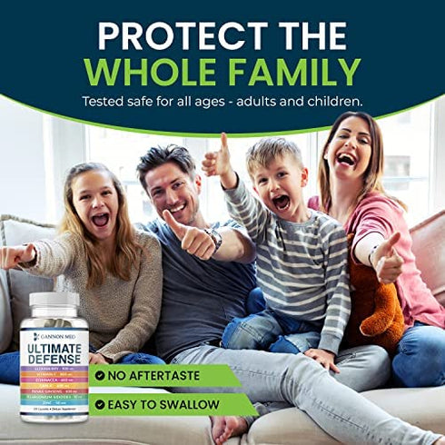 Gannon Med Ultimate Defense Immunity Vitamins for Adults and Kids — Immune Defense Capsules with Elderberry, Vitamin C, Echinacea, Garlic, Panax Ginseng and Zinc — 120 Caps