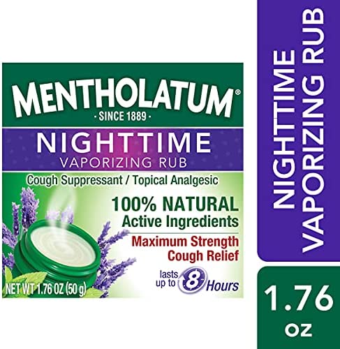 Mentholatum Nighttime Vaporizing Rub with soothing Lavender essence, 1.76 oz. (50 g) - 100% Natural Active Ingredients for Maximum Strength Cough Relief,5326