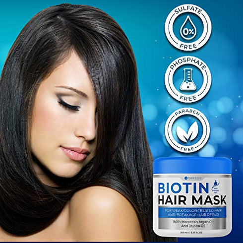 BELLISSO Biotin Hair Mask ?with? Argan Oil ?for? Dry Damaged Hair - Deep Conditioner Treatment - Split End Moisturizer, Hydrating Conditioning Product