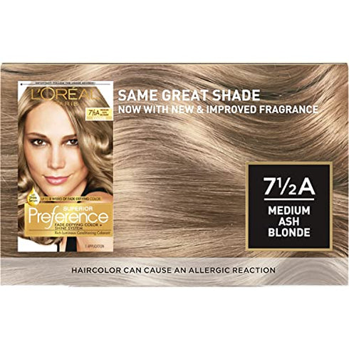 L'Oreal Paris Superior Preference Fade-Defying + Shine Permanent Hair Color, 7.5A Medium Ash Blonde, Pack of 1, Hair Dye
