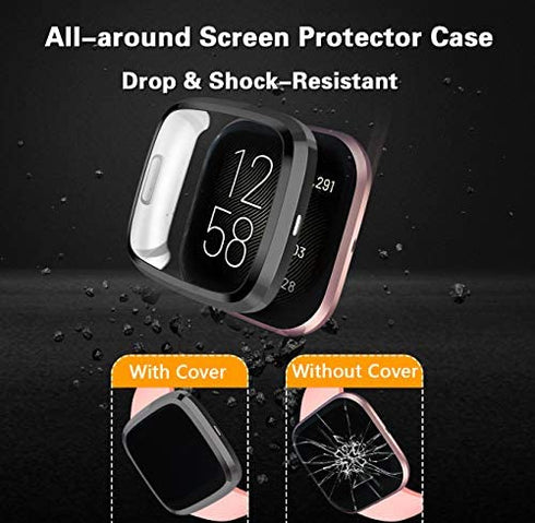 Wepro Screen Protector Case Compatible with Fitbit Versa 2 Smartwatch, 3-Pack Soft TPU Plated Bumper Full Cover Cases for Fitbit Versa Watch, Clear/Black/Rosegold, Shock Proof Fit Shell Replacement