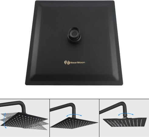 HIGH PRESSURE Rain Shower head, NearMoon High Flow Stainless Steel Square ShowerHead, Pressure Boosting Design, Awesome Shower Experience Even At Low Water Flow (8 Inch, Matte Black)