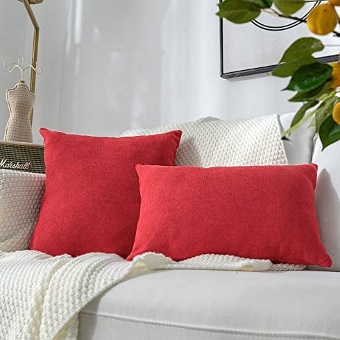Stellhome Pack of 2 Red Lumbar Throw Pillow Covers Rectangle Set Solid Pillowcase for Bed Couch Sofa Bench, 12x20 inch (30 x 50 cm), Red