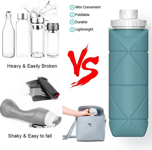 SPECIAL MADE Collapsible Water Bottles Leakproof Valve Reuseable BPA Free Silicone Foldable Travel Water Bottle for Gym Camping Hiking Travel Sports Lightweight Durable 20oz Dark Green