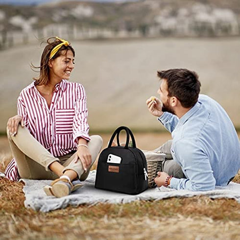 BALORAY Lunch Bag for Women Men Insulated Lunch Box for Adult Reusable Lunch Tote Bag for Work, Picnic, School or Travel (Solid Black)