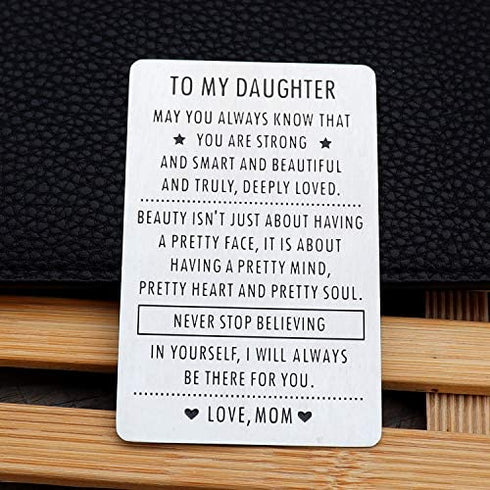XYBAGS Engraved Wallet Inserts Gifts for Daughter from Mom, To My Daughter Engraved Card with Encouraging Quotes, Christmas Birthday Graduation Gift Ideas