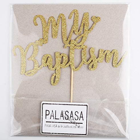 PALASASA Gold Glitter My Baptism Cake Topper - Holy First Communion Baby Shower - Christening Party Decoration Bless This Child