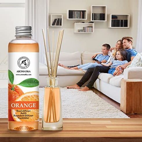 Orange Reed Diffuser Refill 6.8 Fl Oz - Room Fragrance Diffuser w/ Natural Essential Orange Oil - Best for Aromatherapy - Reed Diffuser Oil Refill Orange - Home - Office - Restaurant - Boutique