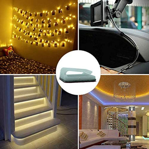 Qinbszad Led Strip Light Mounting Clips, 100pcs 11mm Cable Brackets Holder with Strong Adhesive Tapes, Wire Holder Organizer Cord Management for Car, Office and Home