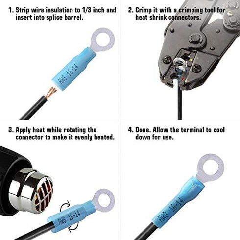 150PCS Heat Shrink Ring Connectors 1/4" Blue 16-14 AWG - Sopoby Electrical Crimp Ring Connectors - Heat Shrink Wire Connector Kit - Automotive, Marine, Audio, Industrial