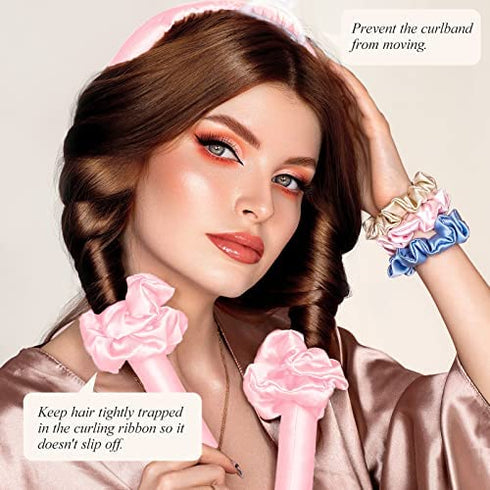 Heatless Curling Rod Headband, IENIN No Heat Curlers Hair Rollers to Sleep in Curl Ribbon with Scrunchies Hair Clips Overnight Hair Curlers for Women Long Hair Styling Tools(Pink)