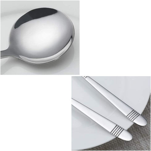 Callyne 12 Piece Round Soup Spoons, Stainless Steel Bouillon Spoon