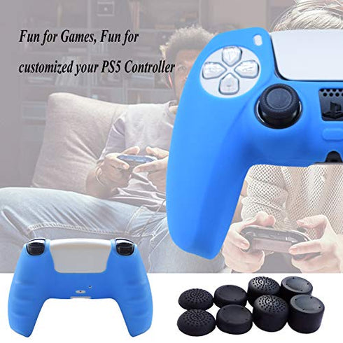 PS5 Controller Skin,Hikfly Silicone Cover for PS5 Grips Playstation 5 Controller Cover Protector Sleeve Kits Video Games with FPS Pro Thumb Grips Caps(Blue)