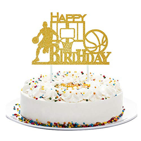 Anxdh Golden Flash Happy Birthday Cake Topper, Birthday Party Cake Decoration, Basketball Theme Cake Topper