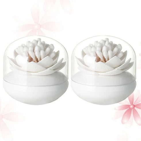 DOITOOL 2 Pcs Qtips Holder Canisters Lotus Flower Shaped Cotton Swab Holder Cotton Bud Toothpick Dispenser with Lid for Home Kitchen