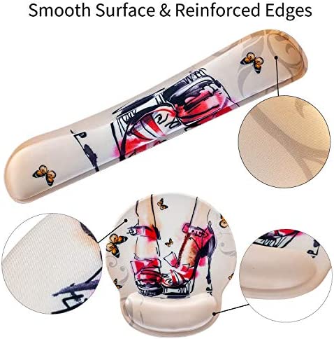 Ergonomic Memory Foam Mousepad Keyboard Wrist Rest Support Set - Mouse Pad Wrist Rest for Computer/Gaming/Office - Comfortable & Lightweight for Easy Typing & Pain Relief(Red High Heels & Butterflies)