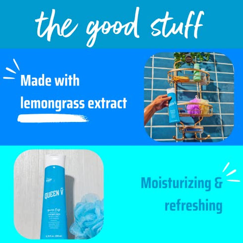 QUEEN V Queen it Up- Intimate Wash, pH friendly, daily use fresh and clean shower gel with lemongrass extract and lactic acid, gynecologically tested, recyclable bottle, 6.76 fl oz.