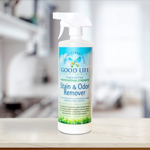 Good Life Solutions Stain and Odor Remover - Unscented, Plant Based, and Enzyme Cleaning Spray for Pet and Baby Urine on Mattress, Sofa/Couch, Carpet/Rugs, Pet Bed, Furniture/Upholstery and Most Fabric - 32 oz