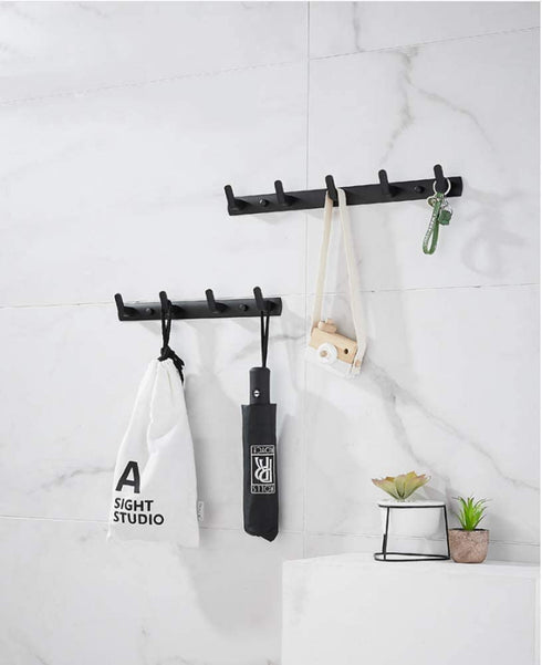 Spotcact Wall Mounted Coat Racks with 5 Hooks Hanging Holder Towel Rack 17.7"x1.3" Modern Black Hanging for Clothes Entryway Bathroom (5 Hooks)